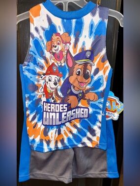 NWT Paw Patrol Blue Orange and White Tie-Dye 'Heroes Unleashed' Tank & Short Set